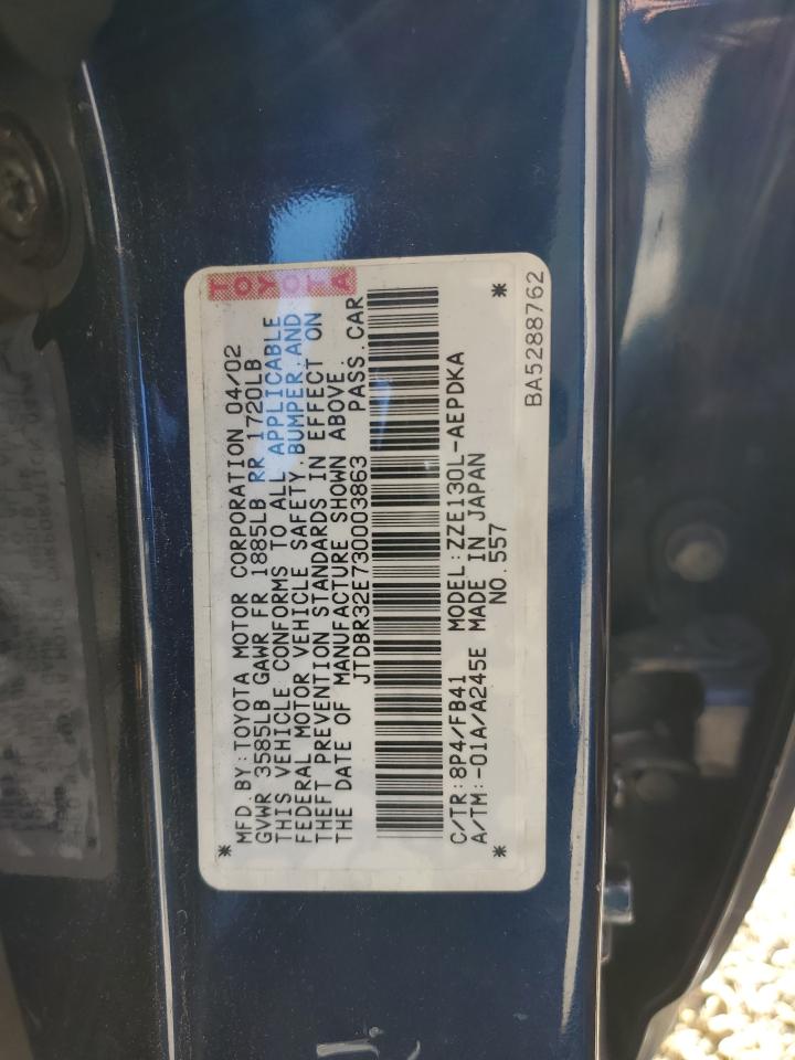 2003 Toyota Corolla Ce VIN: JTDBR32E730003863 Lot: 88747975