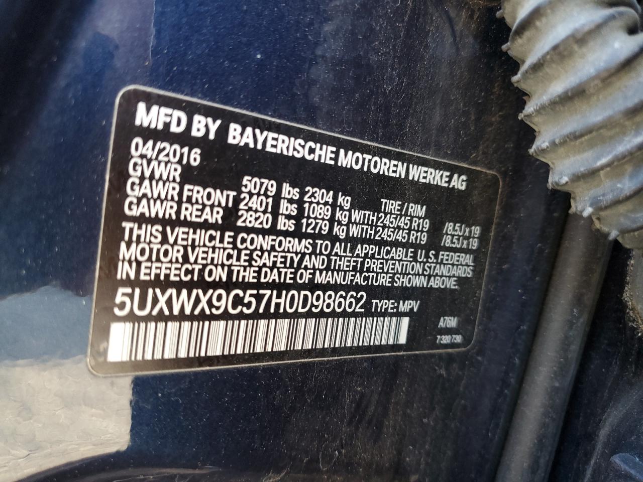 VIN 5UXWX9C57H0D98662 2017 BMW X3 no.13