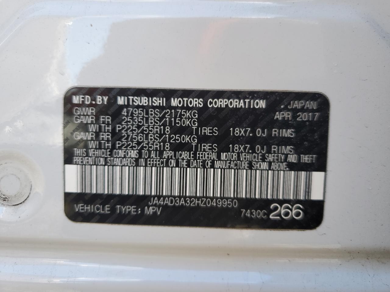 VIN JA4AD3A32HZ049950 2017 MITSUBISHI OUTLANDER no.13