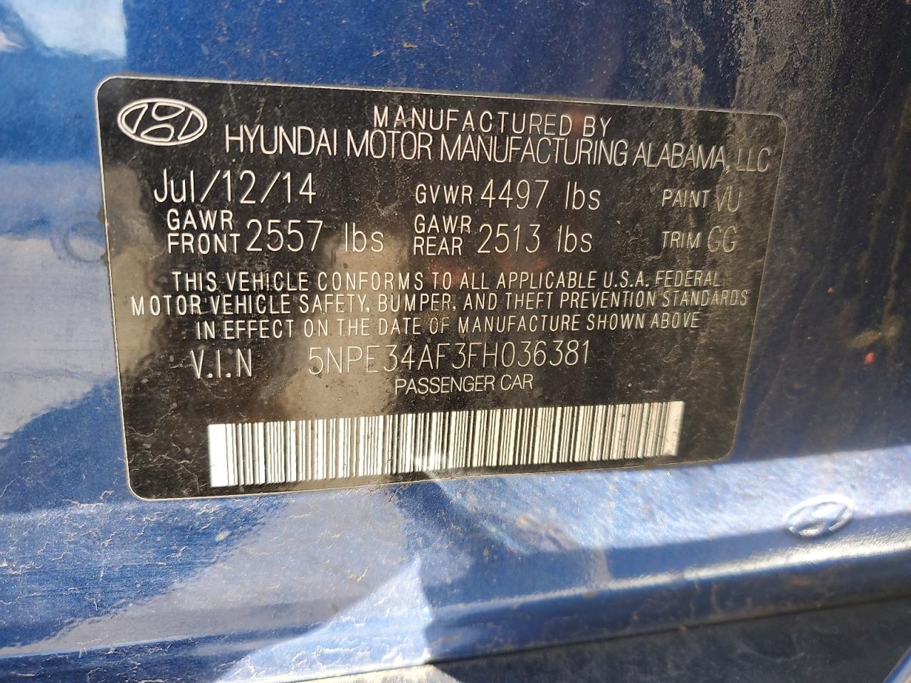 2015 Hyundai Sonata Sport VIN: 5NPE34AF3FH036381 Lot: 87307634