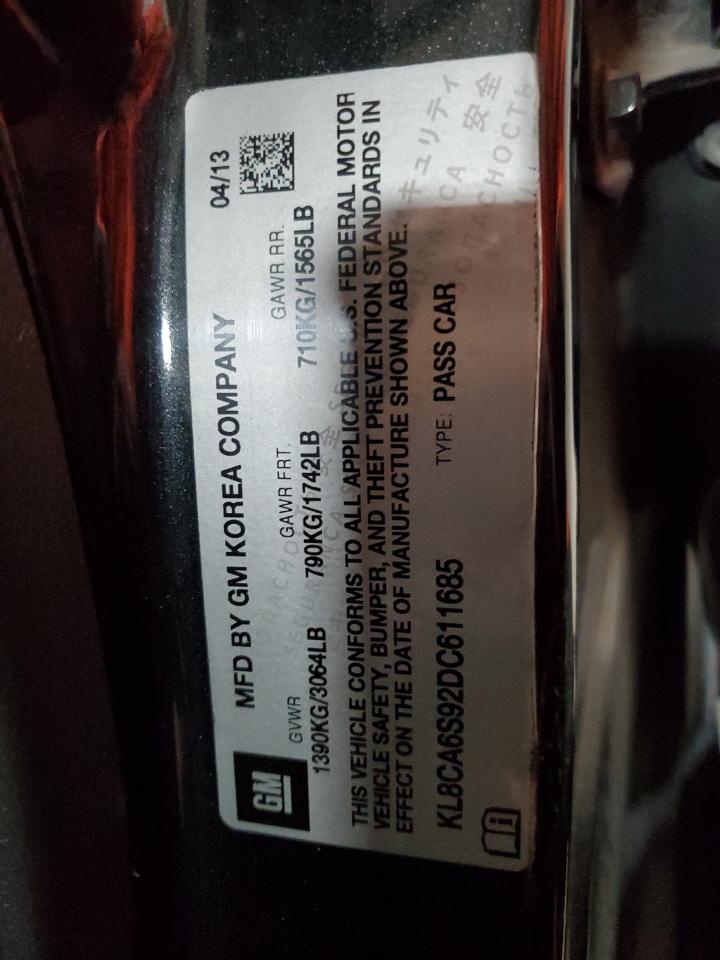 2013 Chevrolet Spark Ls VIN: KL8CA6S92DC611685 Lot: 87723615