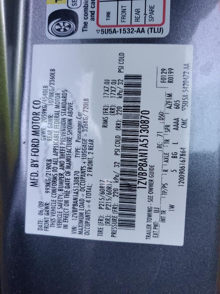 2010 Ford Mustang VIN: 1ZVBP8AN1A5130870 Lot: 88099825