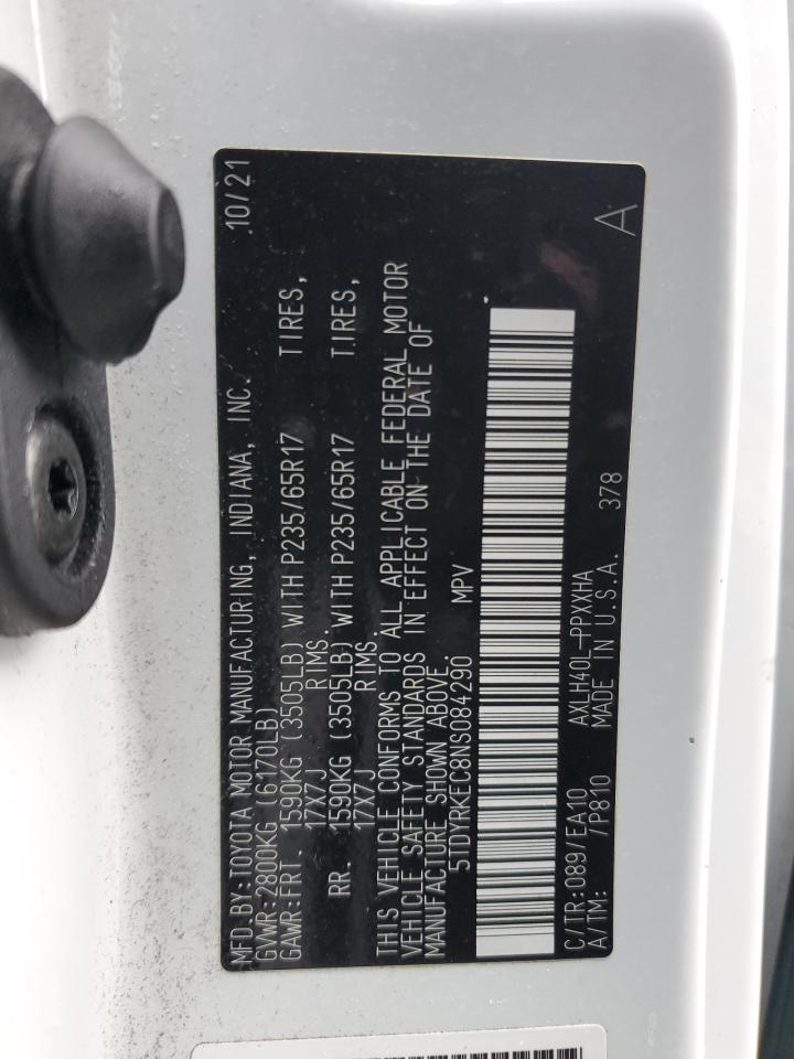 2022 Toyota Sienna Xle VIN: 5TDYRKEC8NS084290 Lot: 86006844