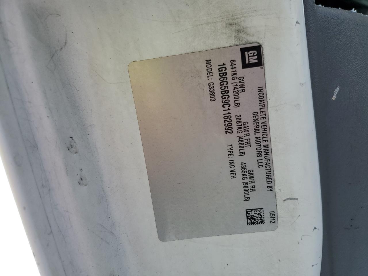 2012 Chevrolet Express G4500 VIN: 1GB6G5BG9C1182992 Lot: 87841365