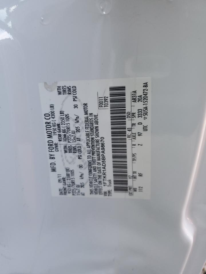 2011 Ford Ranger VIN: 1FTKR1AD5BPA98670 Lot: 42876475