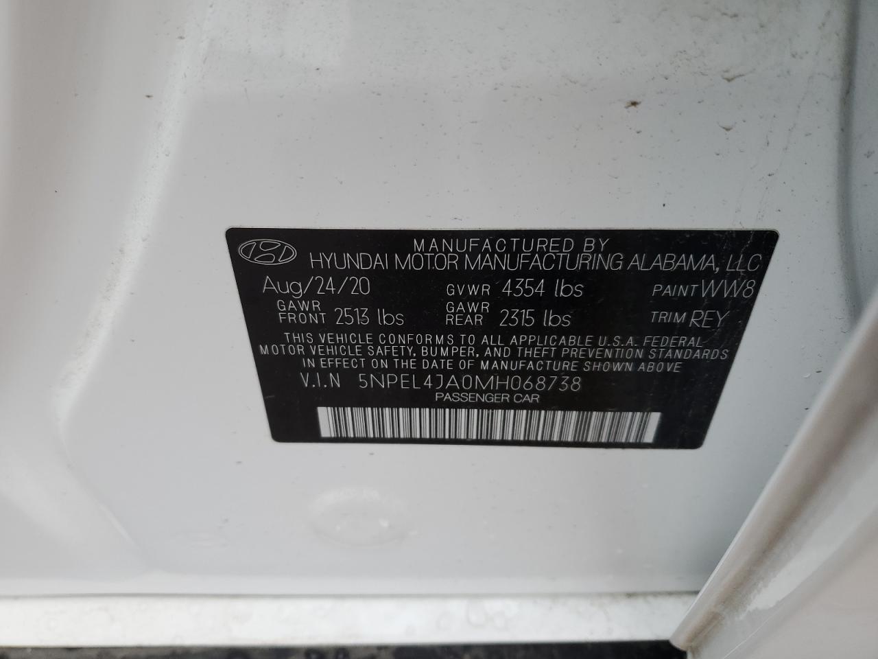 2021 Hyundai Sonata Sel VIN: 5NPEL4JA0MH068738 Lot: 88152995