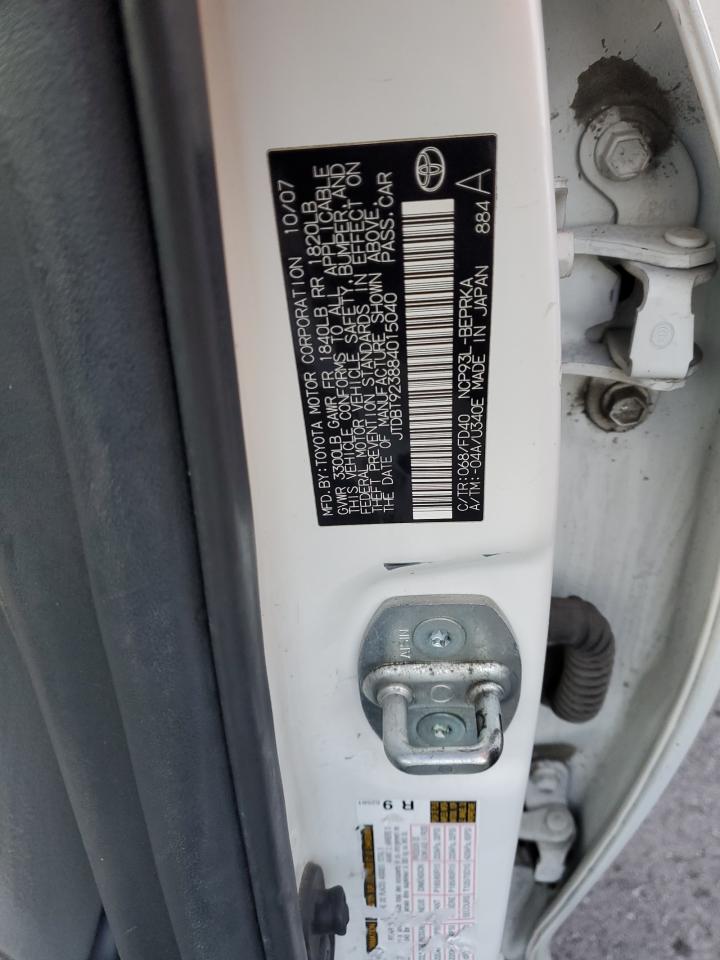 2008 Toyota Yaris VIN: JTDBT923884015040 Lot: 87015164