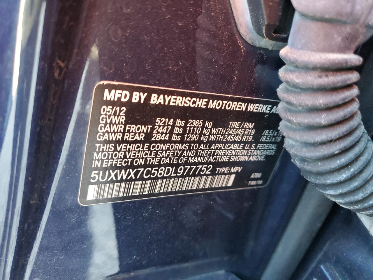 2013 BMW X3 xDrive35I VIN: 5UXWX7C58DL977752 Lot: 87453454