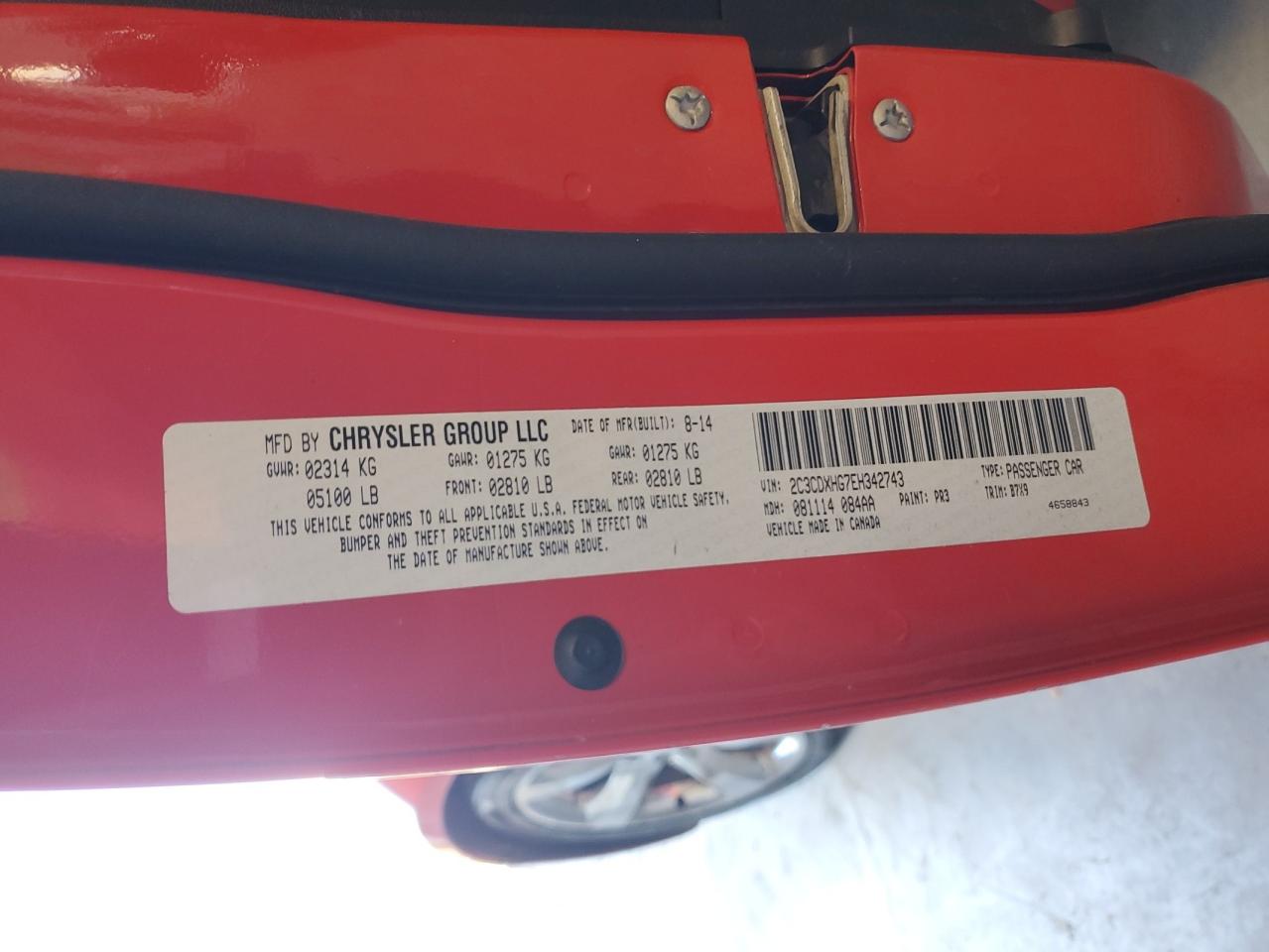 2014 Dodge Charger Sxt VIN: 2C3CDXHG7EH342743 Lot: 88006435