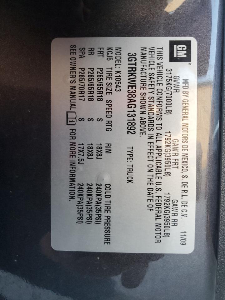 2010 GMC Sierra K1500 Slt VIN: 3GTRKWE38AG131892 Lot: 42337745