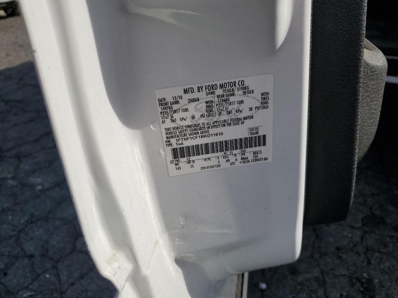 2011 Ford F150 VIN: 1FTNF1CF1BKD11910 Lot: 42651115