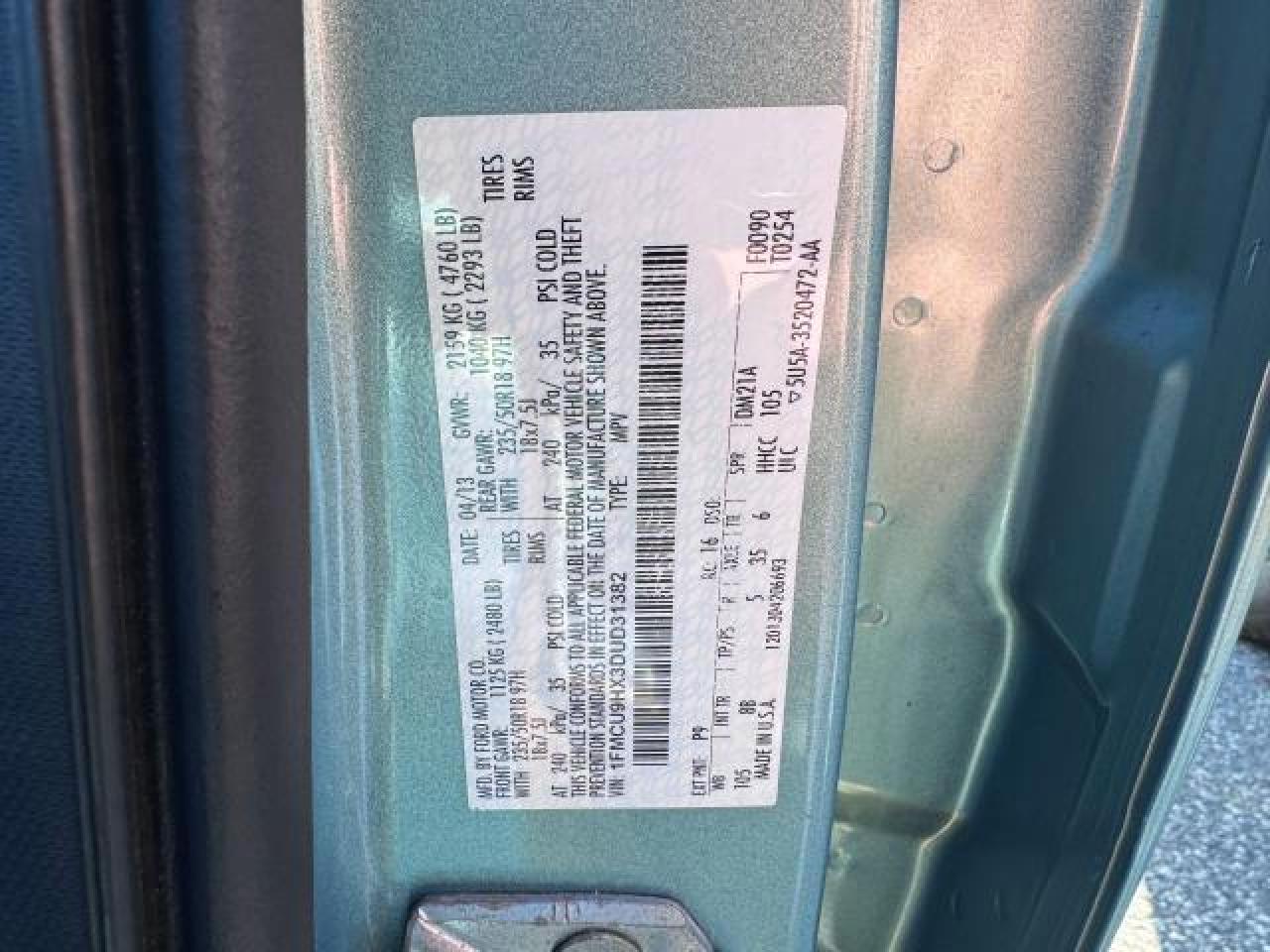 VIN 1FMCU9HX3DUD31382 2013 FORD ESCAPE no.10