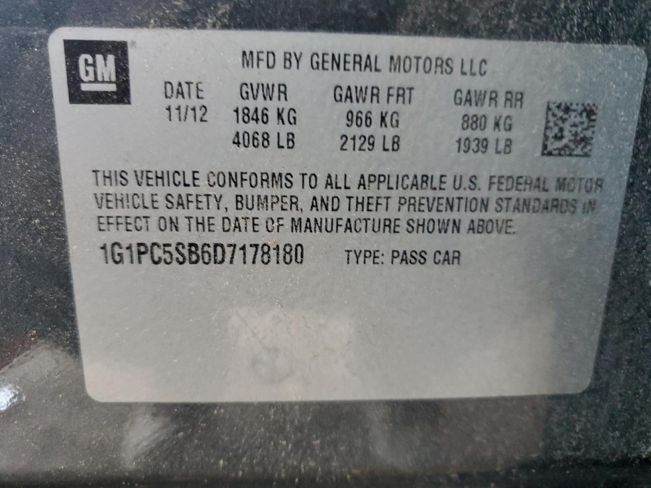 VIN 1G1PC5SB6D7178180 2013 CHEVROLET CRUZE no.12