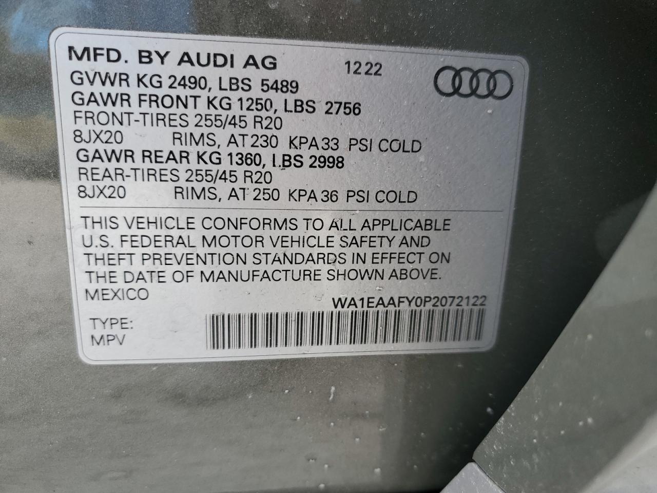 VIN WA1EAAFY0P2072122 2023 AUDI Q5 no.13