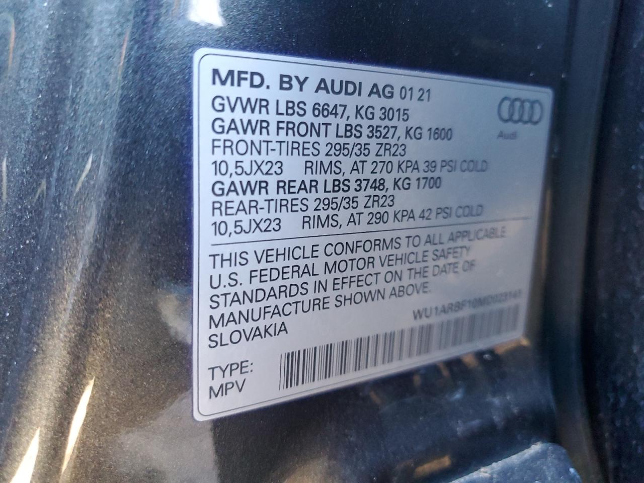 VIN WU1ARBF10MD023141 2021 AUDI RS no.14