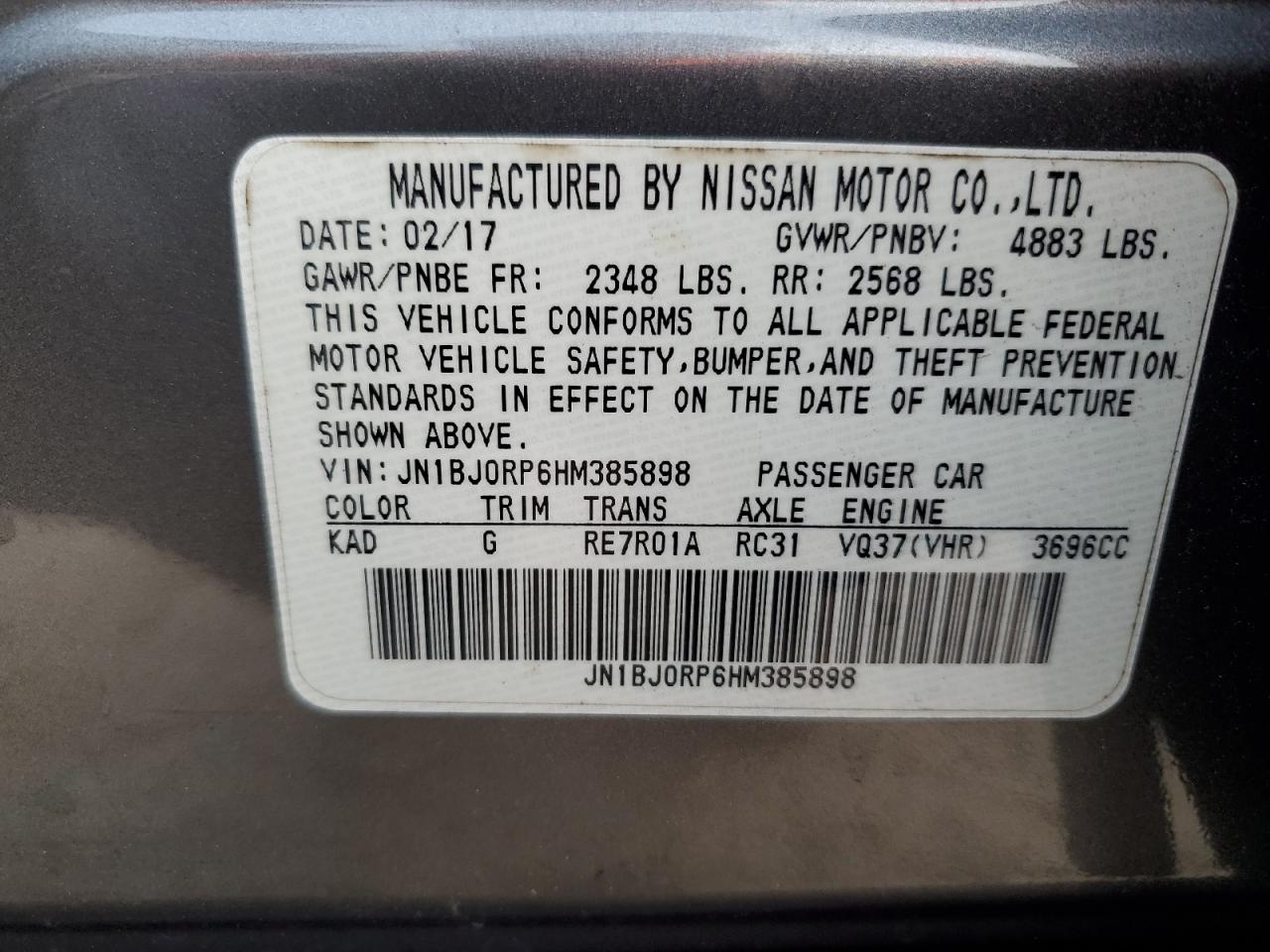 VIN JN1BJ0RP6HM385898 2017 INFINITI QX50 no.13