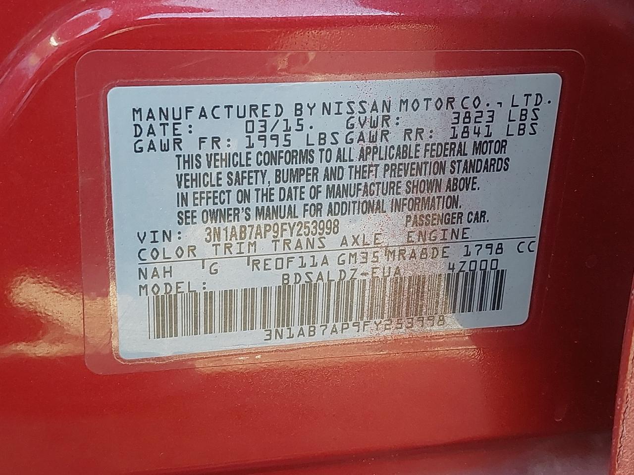 3N1AB7AP9FY253998 - 2015 Nissan Sentra S - #41544085