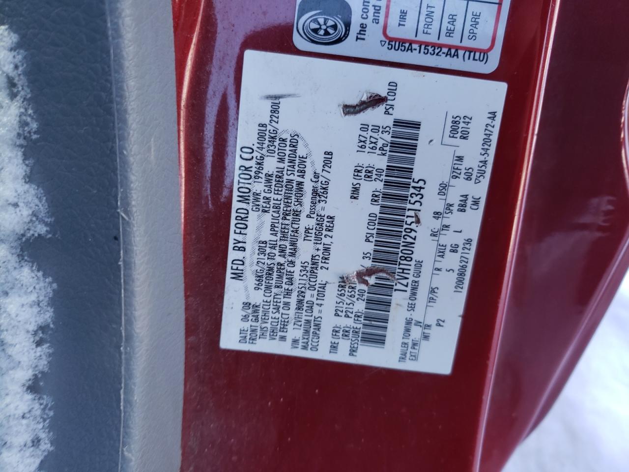 2009 Ford Mustang VIN: 1ZVHT80N295115345 Lot: 87233494