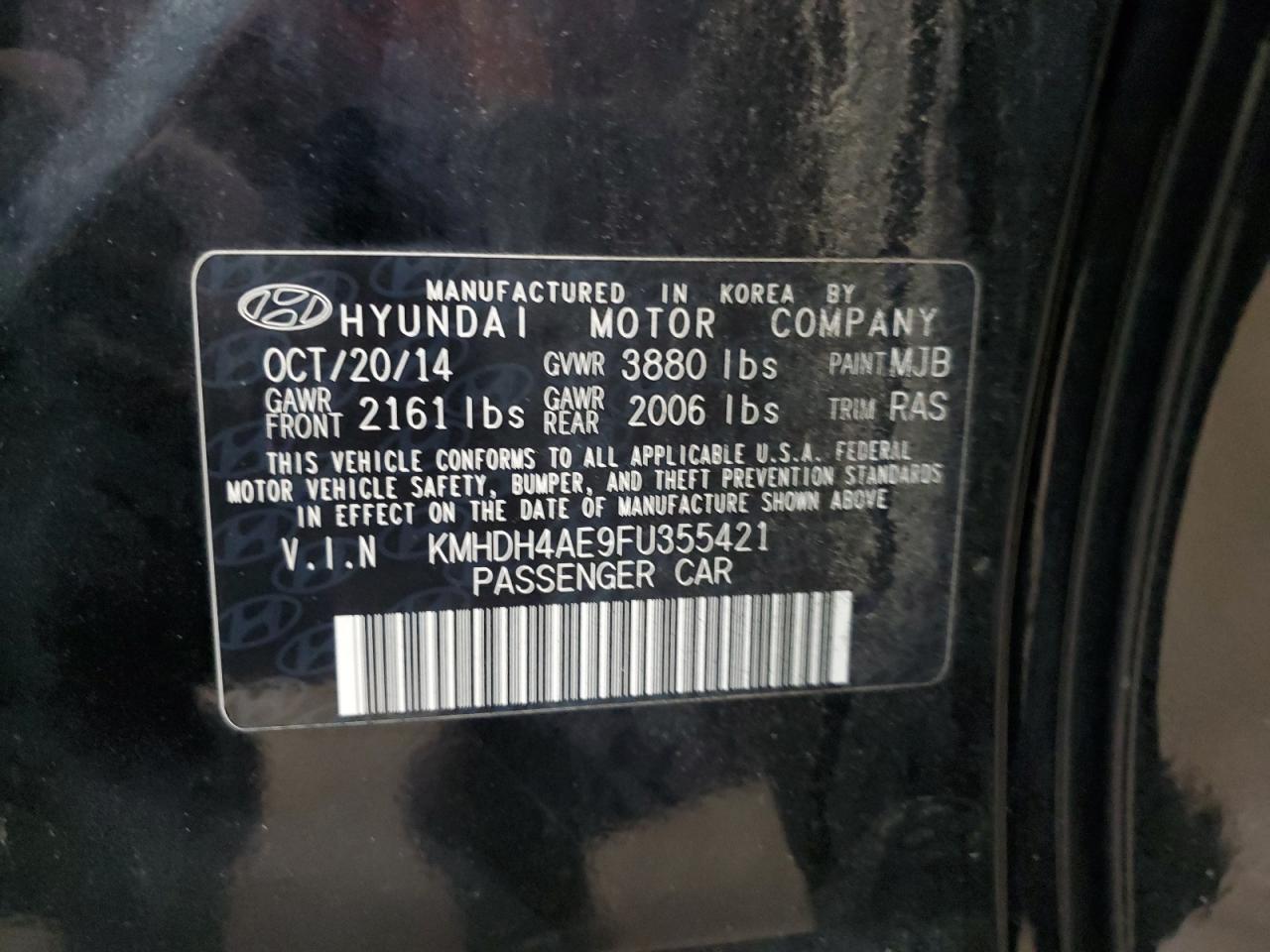 VIN KMHDH4AE9FU355421 2015 HYUNDAI ELANTRA no.12