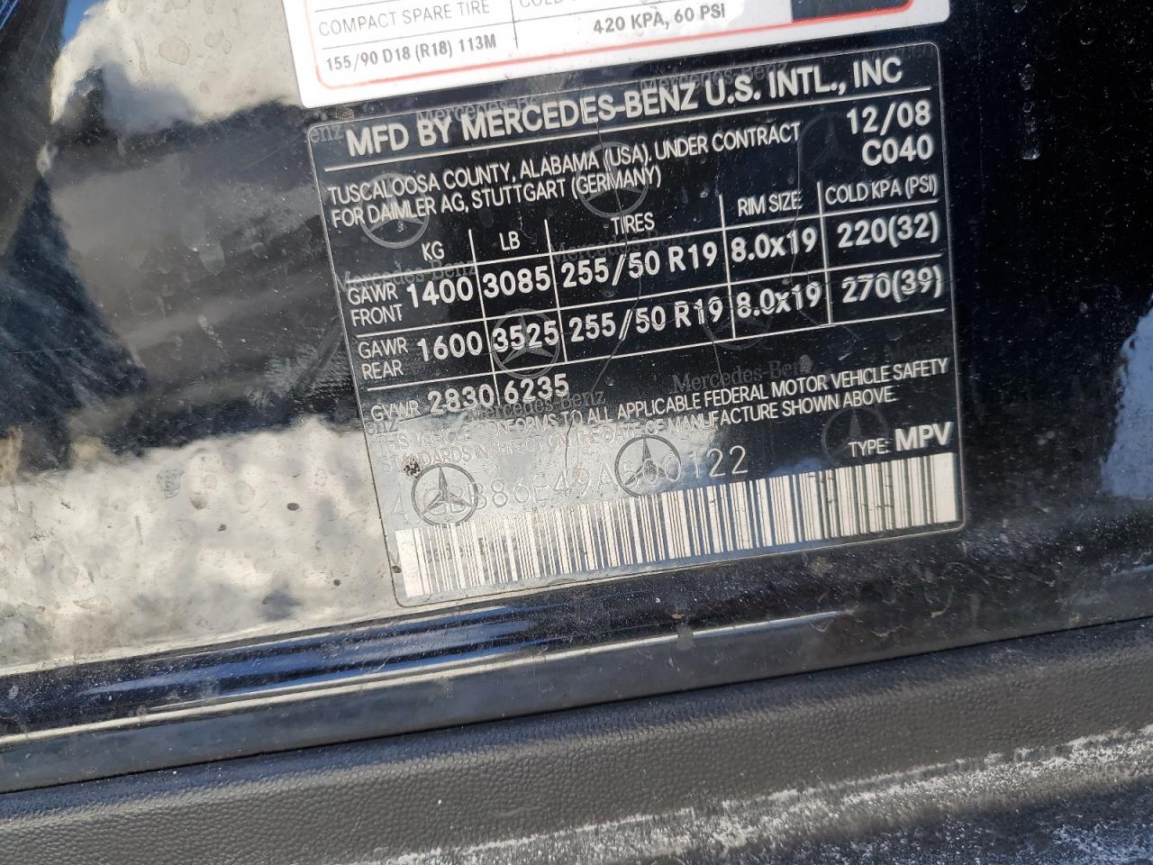 2009 Mercedes-Benz Ml 350 VIN: 4JGBB86E49A500122 Lot: 89310205