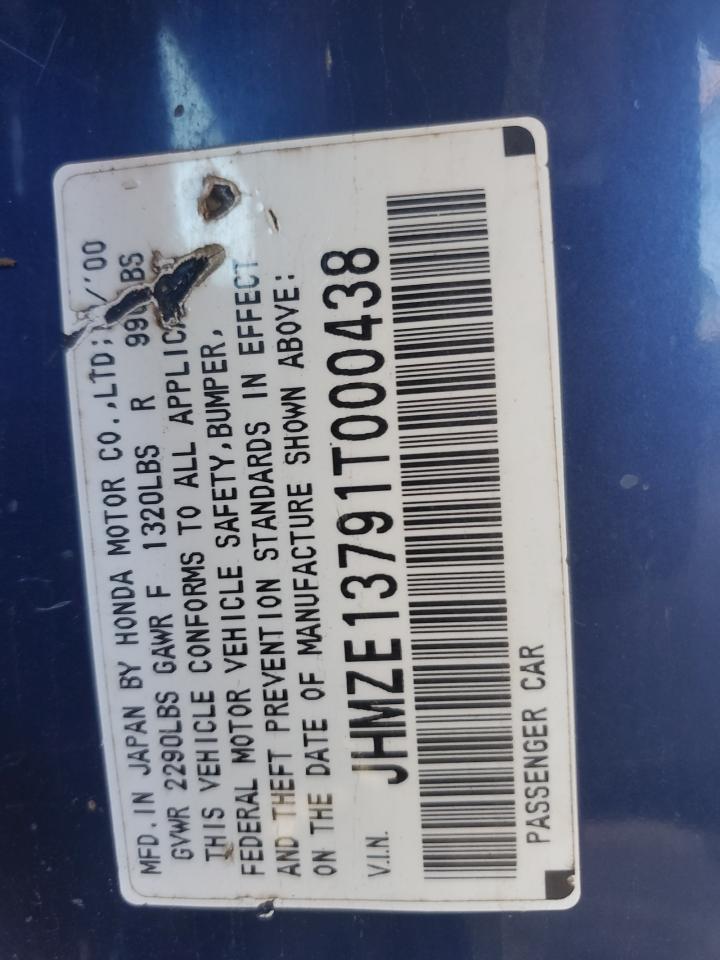 2001 Honda Insight VIN: JHMZE13791T000438 Lot: 41414295