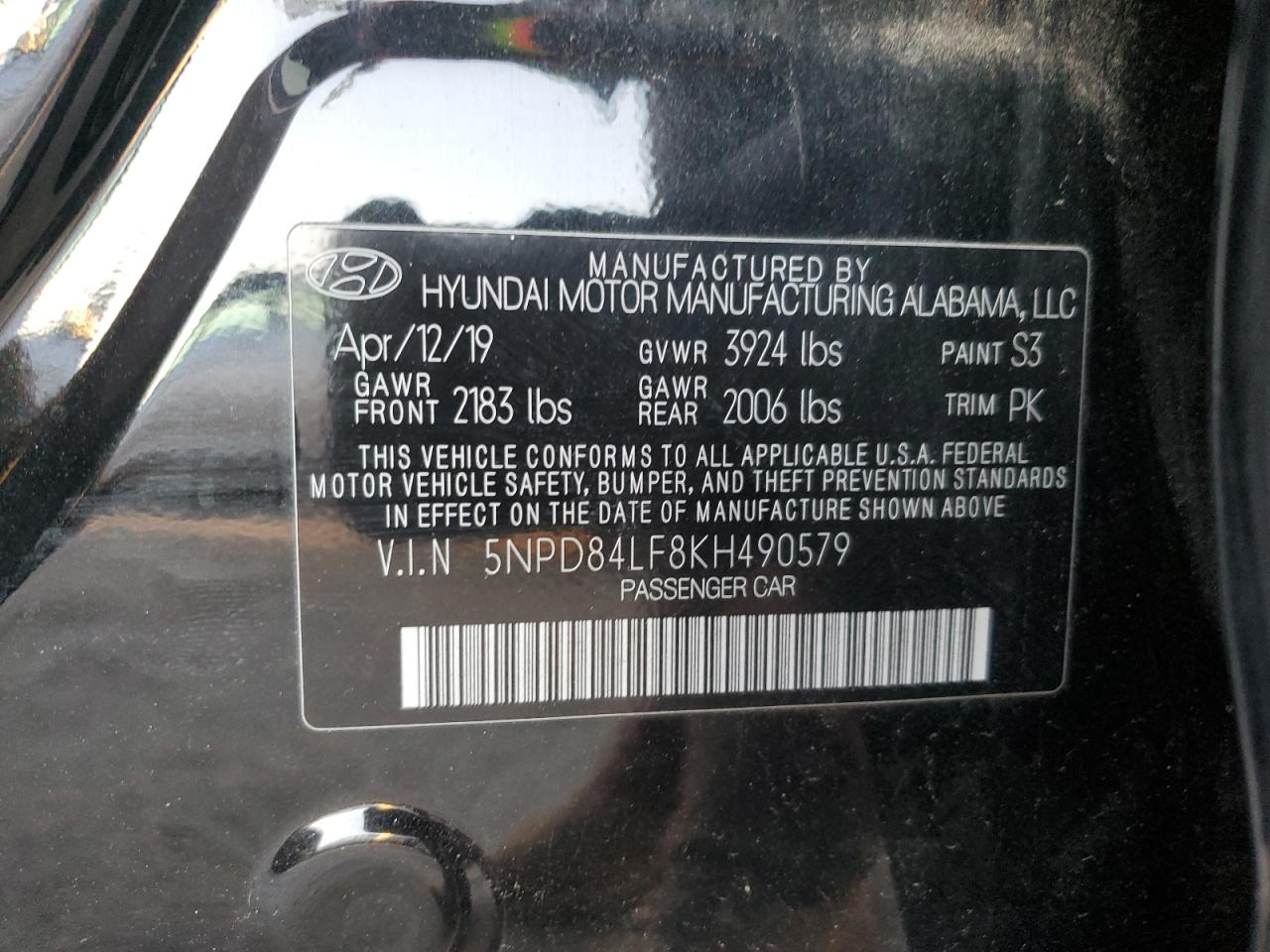 2019 Hyundai Elantra Sel VIN: 5NPD84LF8KH490579 Lot: 87174794