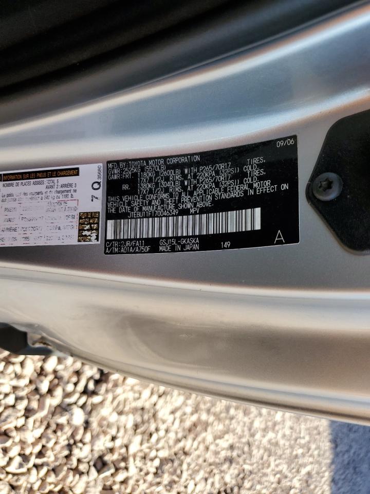 2007 Toyota Fj Cruiser VIN: JTEBU11F170046349 Lot: 87792005