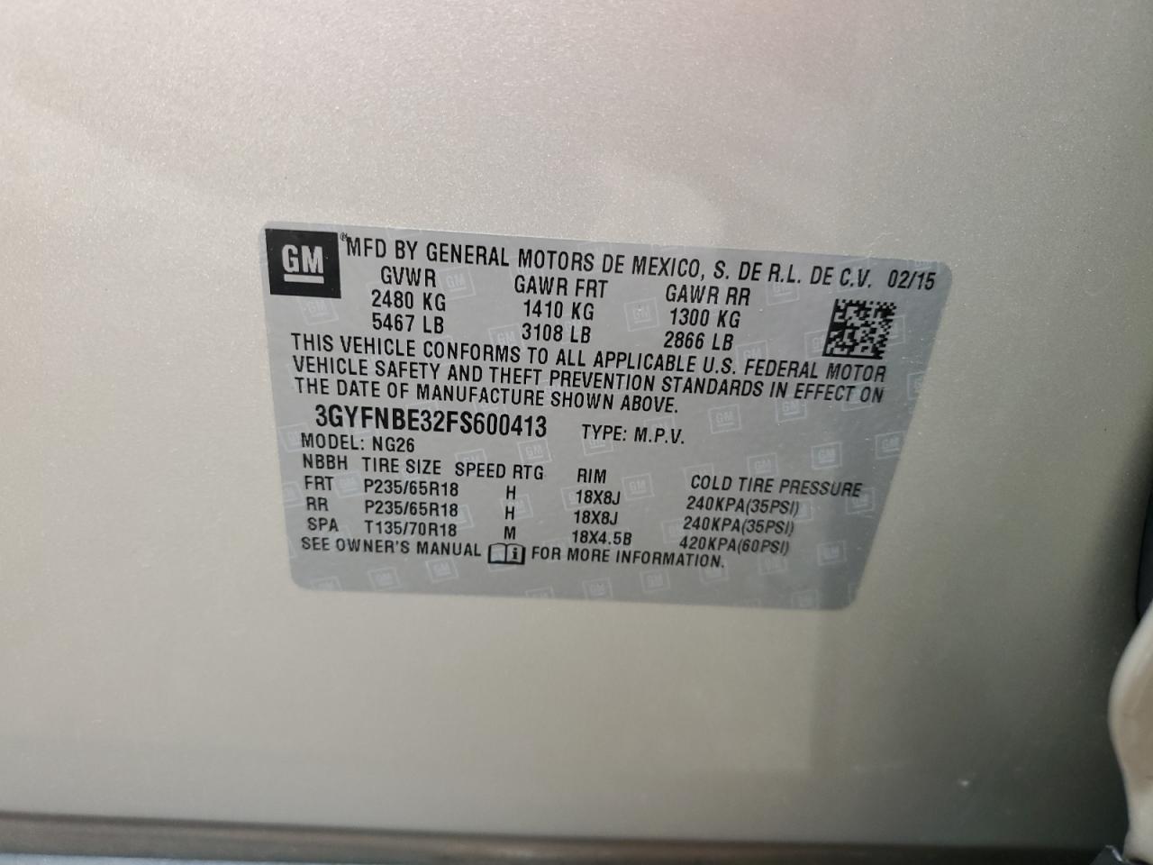 2015 Cadillac Srx Luxury Collection VIN: 3GYFNBE32FS600413 Lot: 88136955