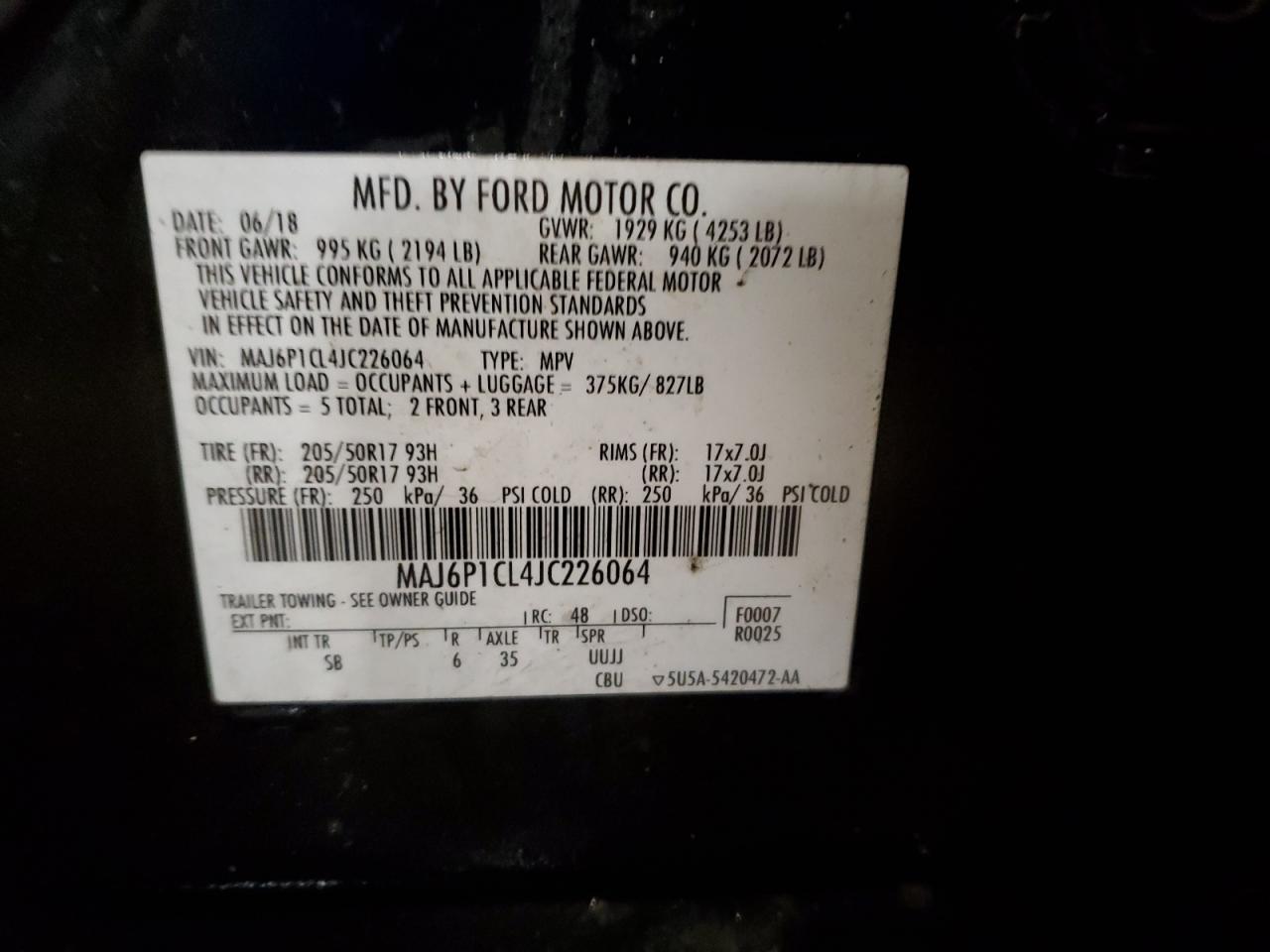 2018 Ford Ecosport Ses VIN: MAJ6P1CL4JC226064 Lot: 86807894