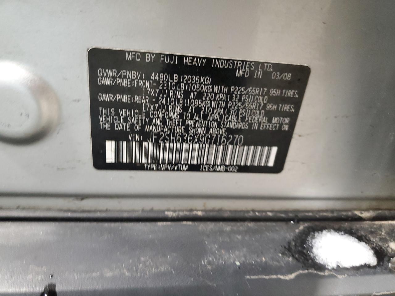 2009 Subaru Forester 2.5X Premium VIN: JF2SH636X9G716270 Lot: 87917405