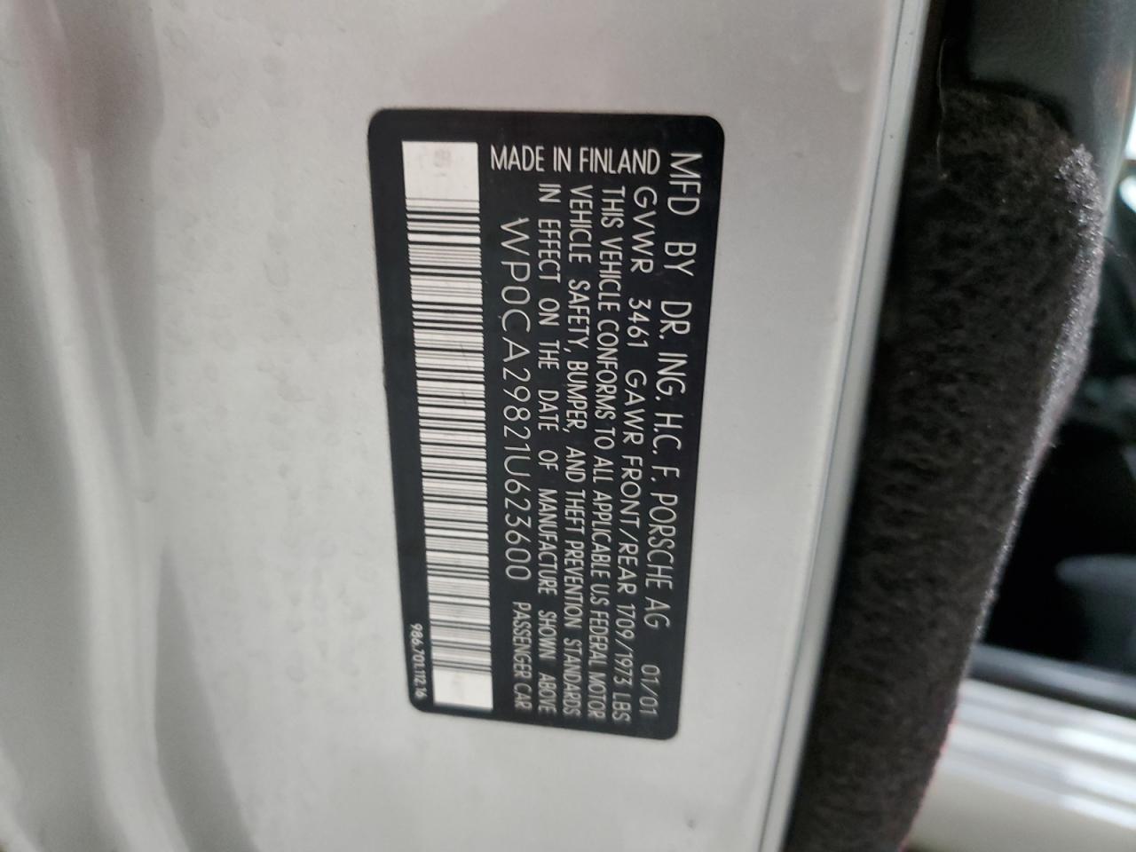 2001 Porsche Boxster VIN: WP0CA29821U623600 Lot: 41482055