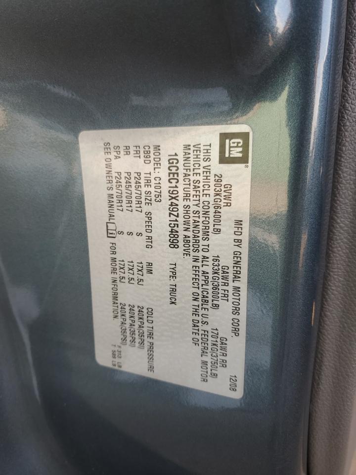 2009 Chevrolet Silverado C1500 VIN: 1GCEC19X49Z154898 Lot: 88109635