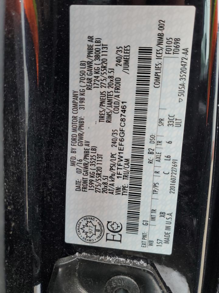 2016 Ford F150 Supercrew VIN: 1FTFW1EF6GFC87461 Lot: 87977145