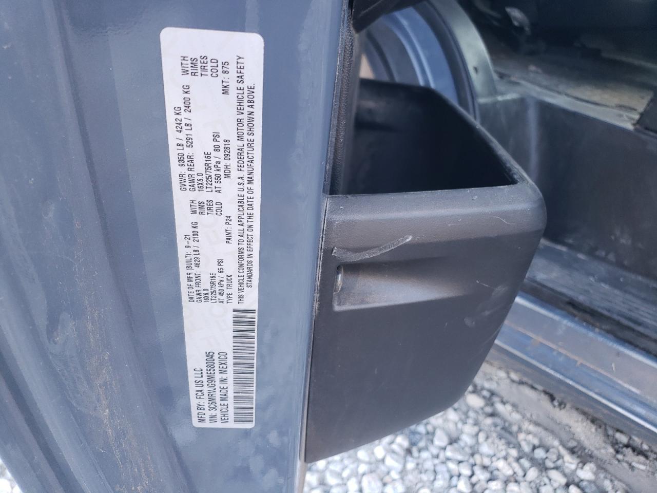 2021 Ram Promaster 3500 3500 High VIN: 3C6MRVJG9ME580045 Lot: 87291574