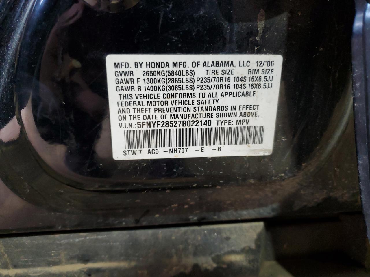 2007 Honda Pilot Exl VIN: 5FNYF28527B022140 Lot: 60966555