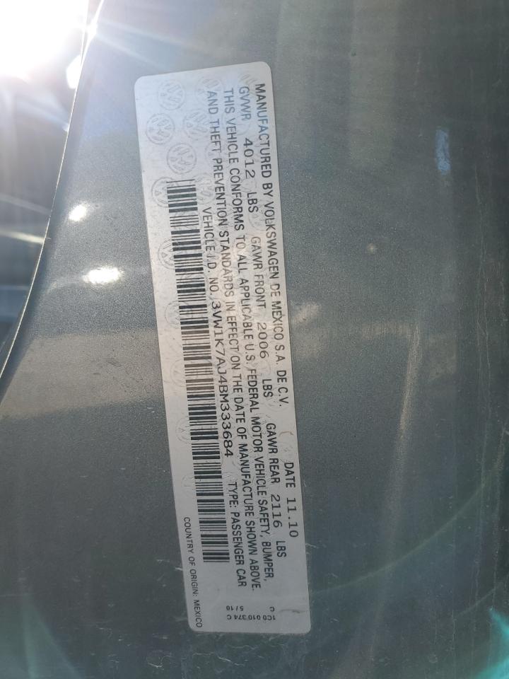 2011 Volkswagen Jetta Base VIN: 3VW1K7AJ4BM333684 Lot: 60633575