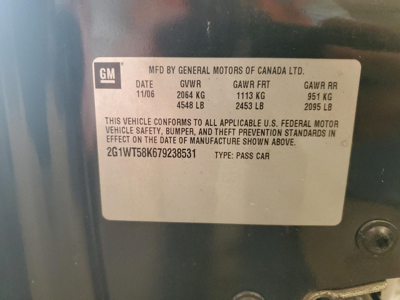 2007 Chevrolet Impala Lt VIN: 2G1WT58K679238531 Lot: 86638944