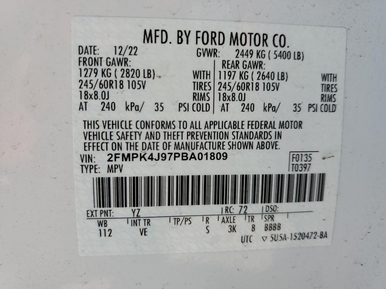 VIN 2FMPK4J97PBA01809 2023 FORD EDGE no.13