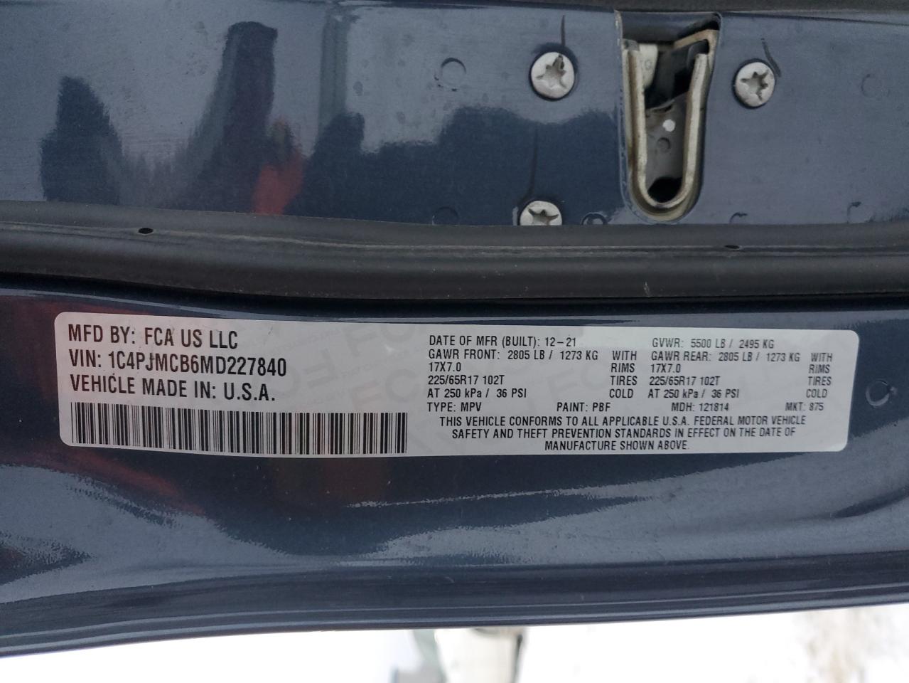 2021 Jeep Cherokee Latitude VIN: 1C4PJMCB6MD227840 Lot: 88978755