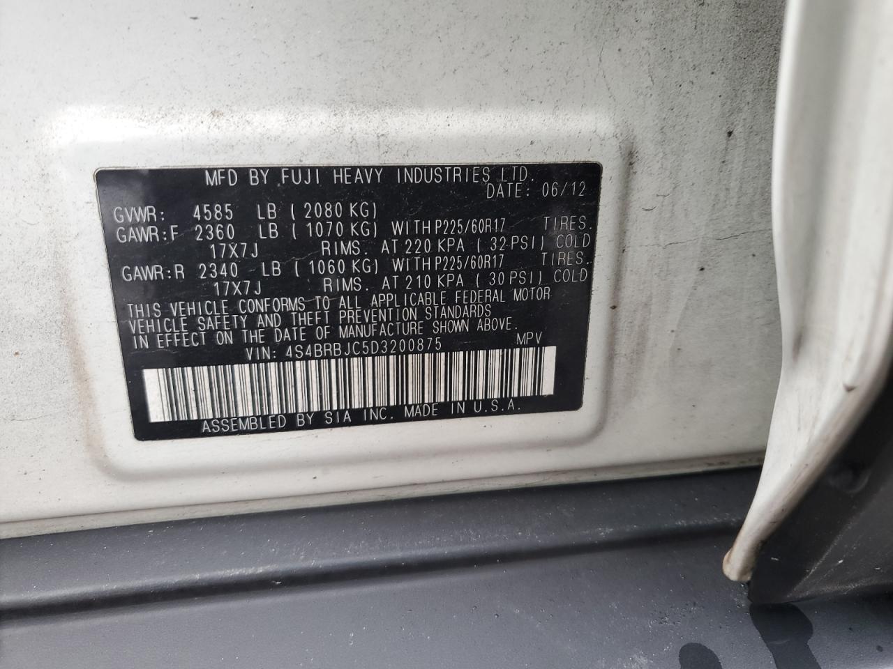 2013 Subaru Outback 2.5I Limited VIN: 4S4BRBJC5D3200875 Lot: 89300355