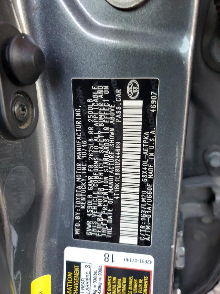 2017 Toyota Avalon Xle VIN: 4T1BK1EB8HU244689 Lot: 88328785