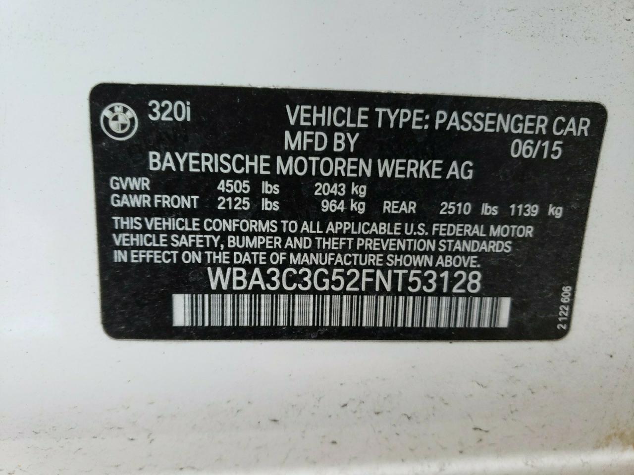 VIN WBA3C3G52FNT53128 2015 BMW 3 SERIES no.12