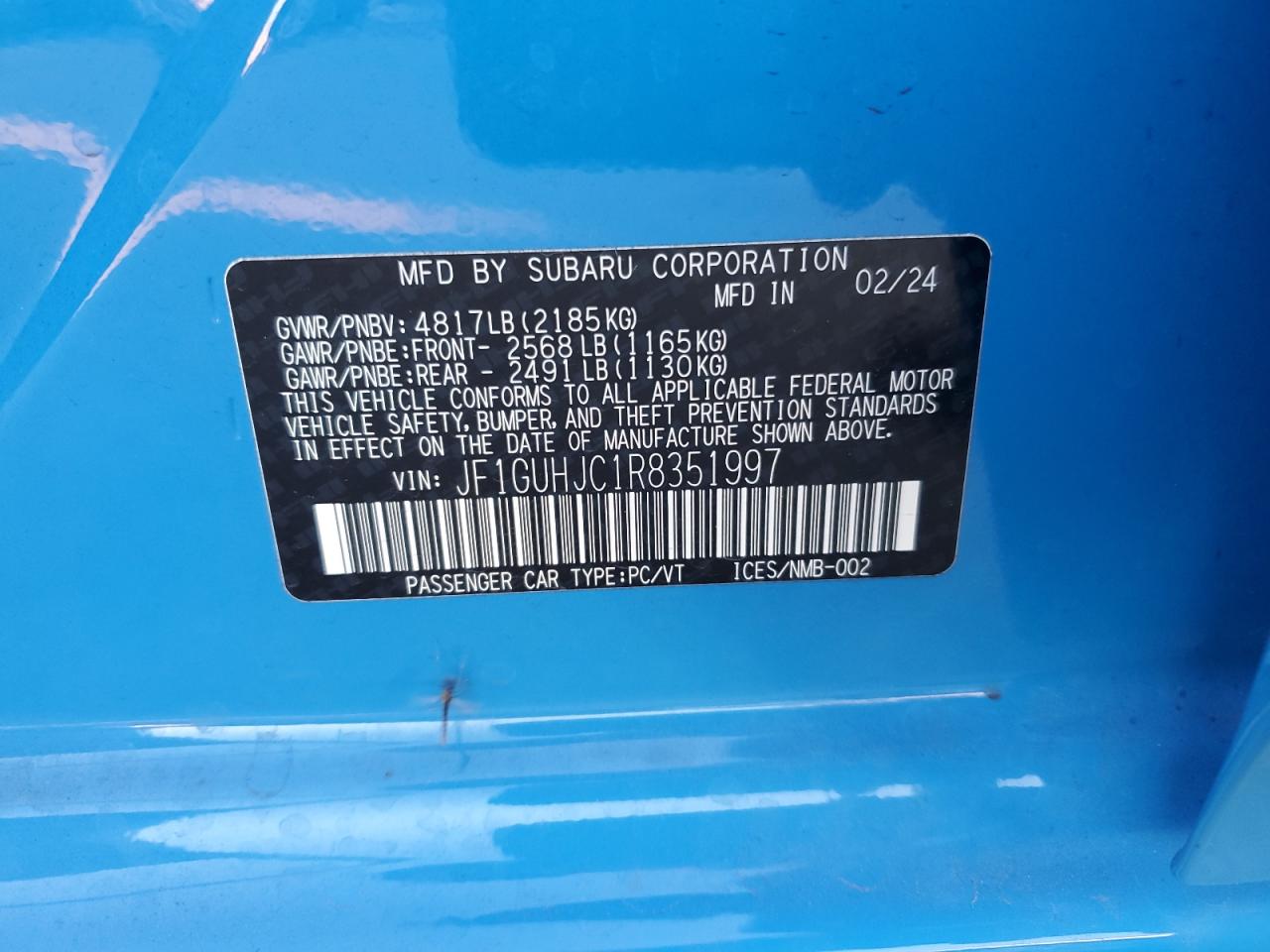 2024 Subaru Impreza Rs VIN: JF1GUHJC1R8351997 Lot: 86248115