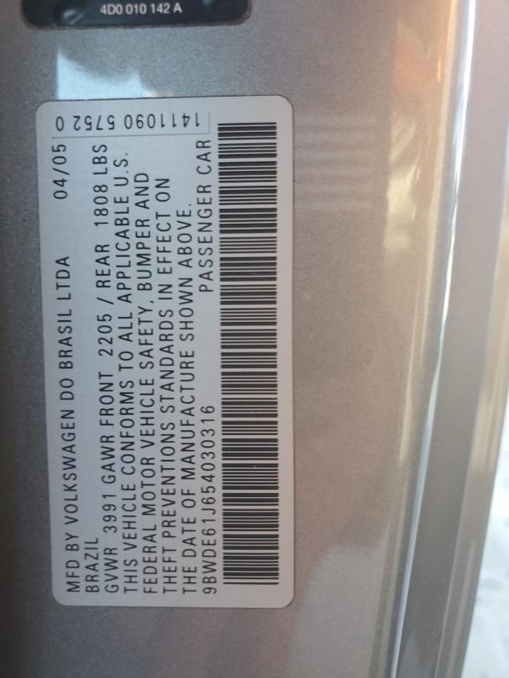 2005 Volkswagen Gti VIN: 9BWDE61J654030316 Lot: 88787635