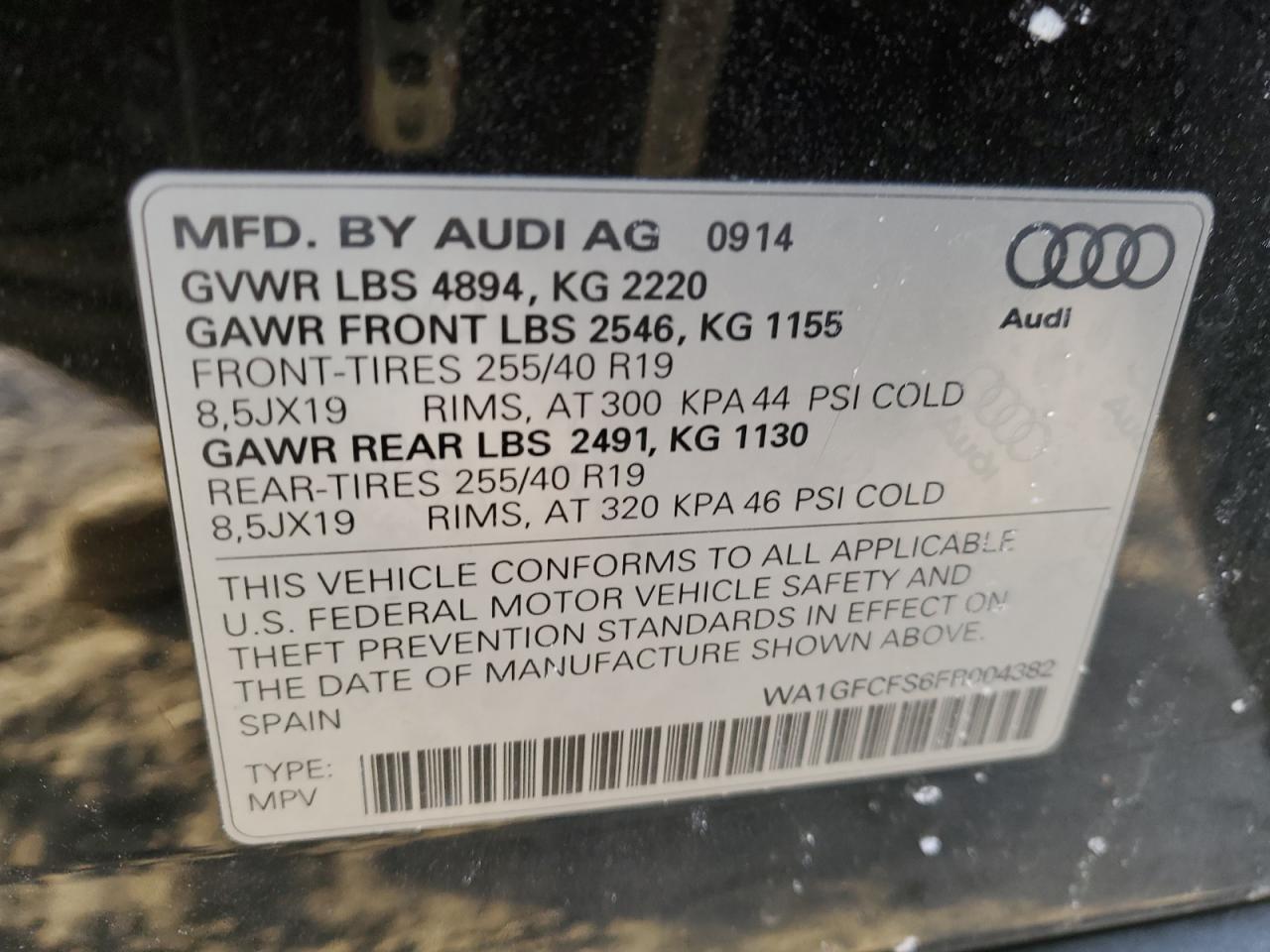 VIN WA1GFCFS6FR004382 2015 AUDI Q3 no.12