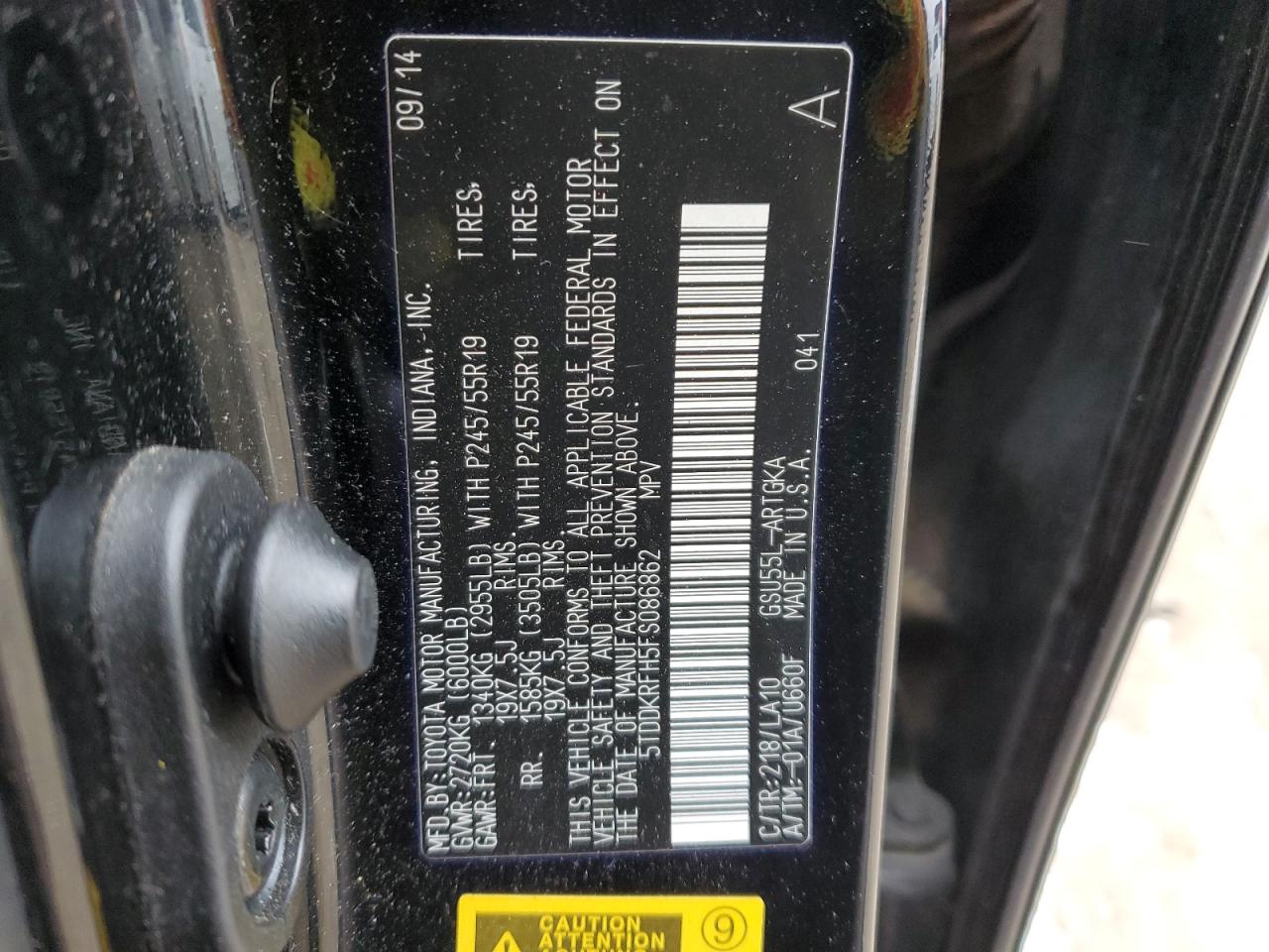 2015 Toyota Highlander Limited VIN: 5TDDKRFH5FS086862 Lot: 41633375