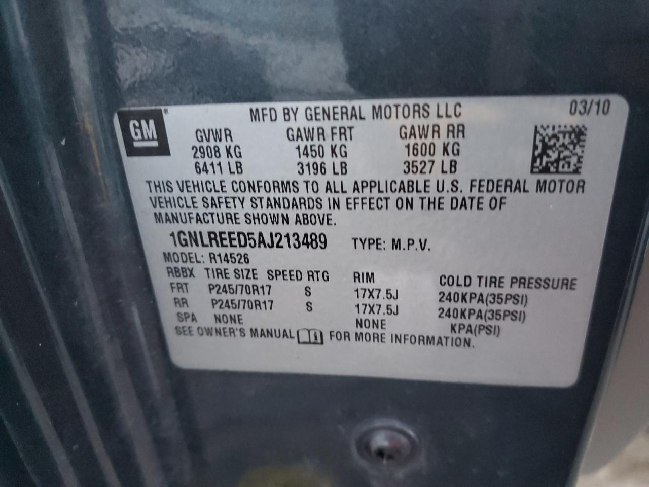 2010 Chevrolet Traverse Ls VIN: 1GNLREED5AJ213489 Lot: 86607324