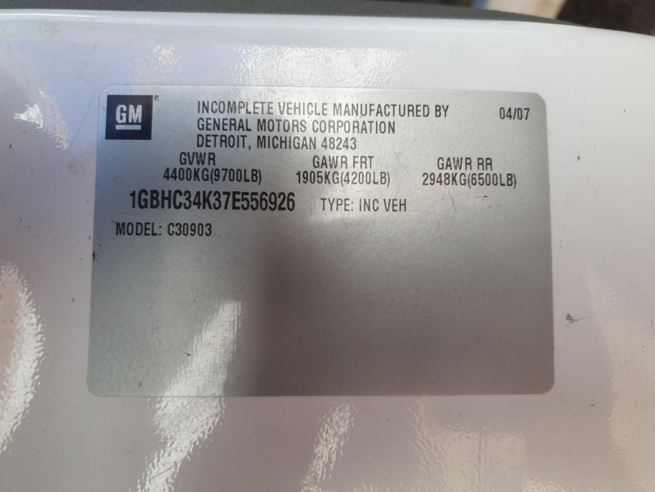 2007 Chevrolet Silverado C3500 VIN: 1GBHC34K37E556926 Lot: 88803555