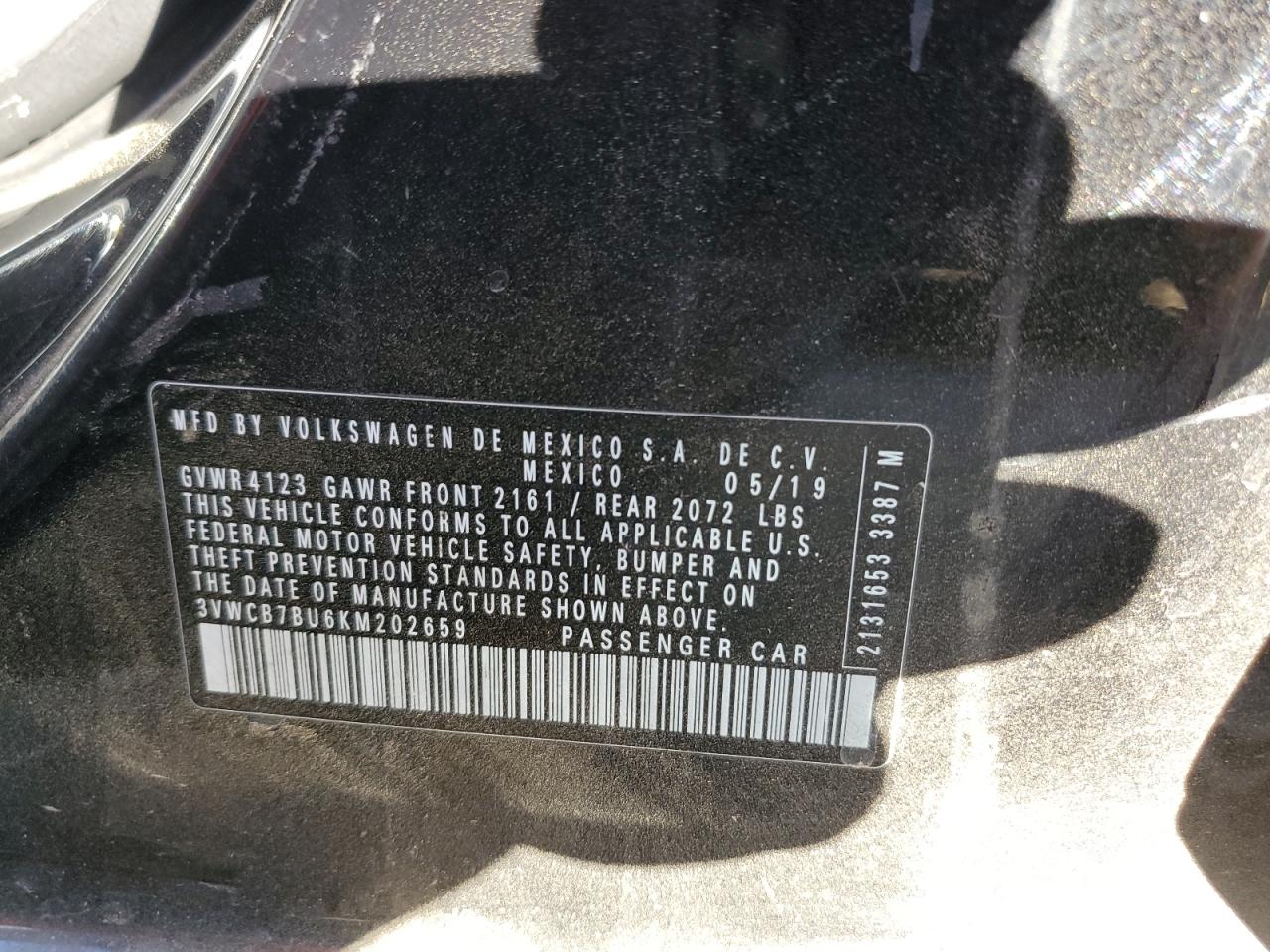 2019 Volkswagen Jetta S VIN: 3VWCB7BU6KM202659 Lot: 89406425