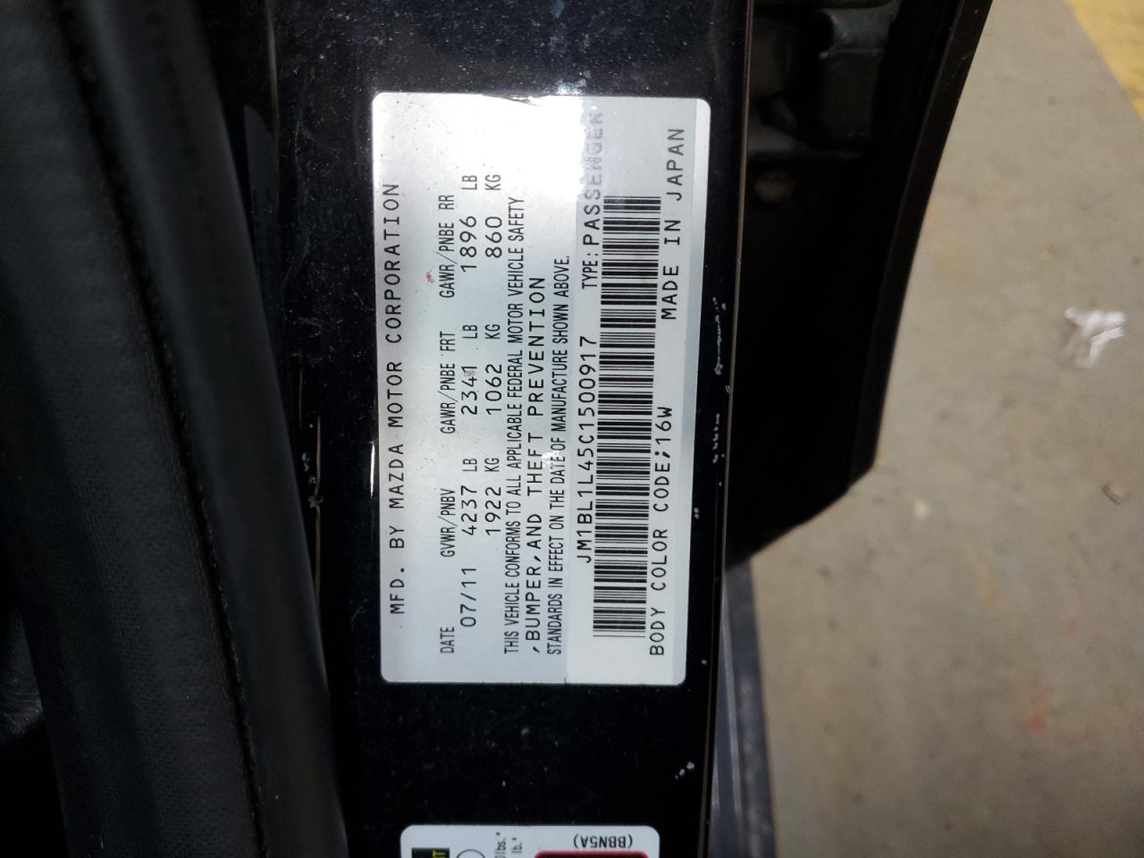 2012 Mazda Speed 3 VIN: JM1BL1L45C1500917 Lot: 87301324